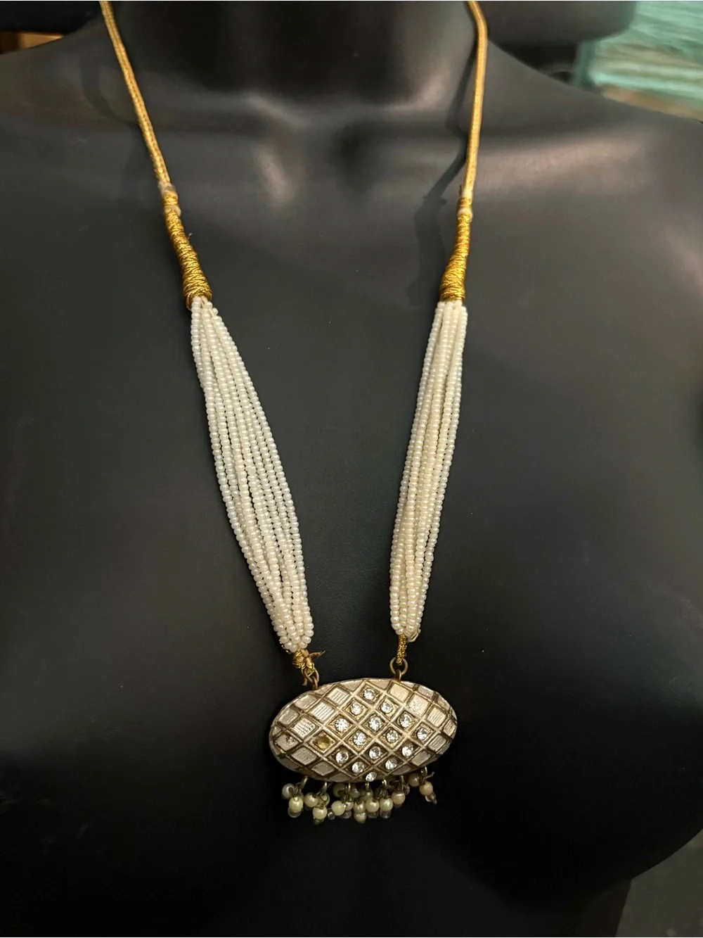 ✨ STUNNING HYDERABADI JADAU PEARL PENDANT MALA / RANI HAAR ✨